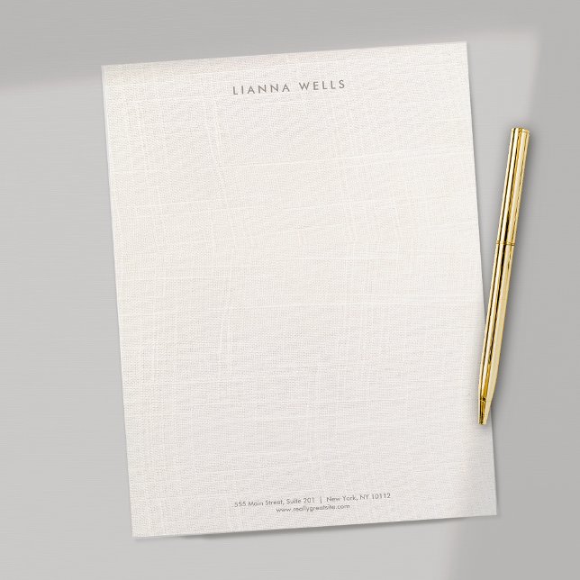 Elegant  Minimalistic Personalised Linen (image)  Custom Letterhead (Ivory linen background letterhead - EXPLORE COLLECTION BELOW)