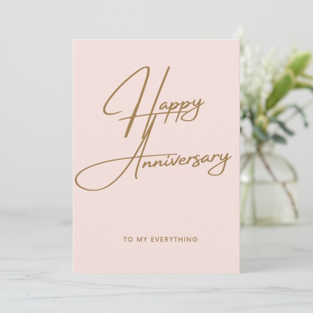 Elegant Minimalistic Pink Blush Happy Anniversary  Holiday Card (Standing Front)