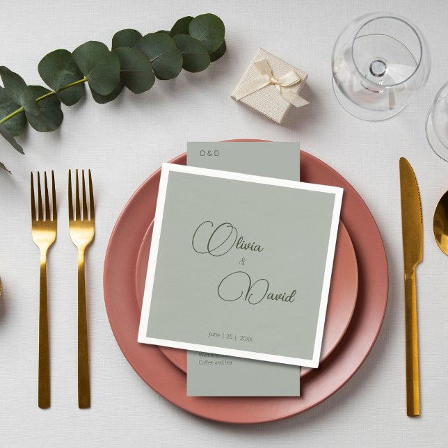 Elegant minimalistic Sage Green Wedding Napkin (Creator Uploaded)