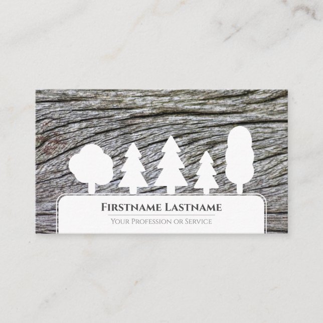 Elegant minimalistic white trees style wood grain business card (Front)