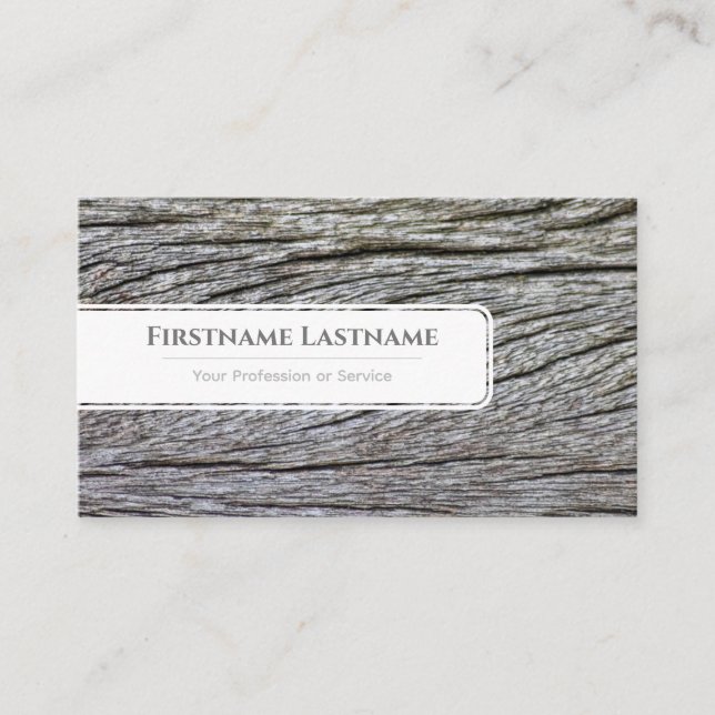 Elegant minimalistic white wooden style wood grain business card (Front)