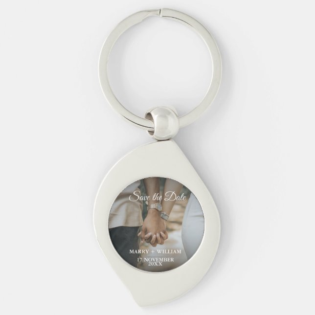 Elegant Minimalst Trendy Save the date Photo gift  Key Ring (Front)