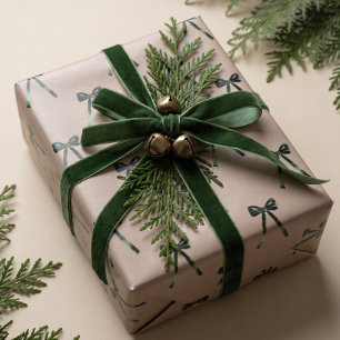 Elegant Minimimal Watercolor Green christmas bow Wrapping Paper