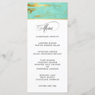 Elegant Mint and Gold Marble Wedding Menu