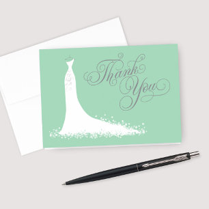 Elegant Mint and Gray Wedding Gown Bridal Shower Thank You Card