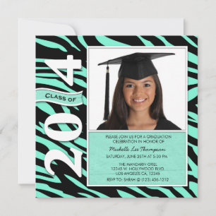 Elegant Mint & Black Zebra Stripes Class of 2014 Invitation