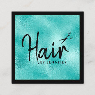 Elegant mint blue & black scissors hairstylist square business card
