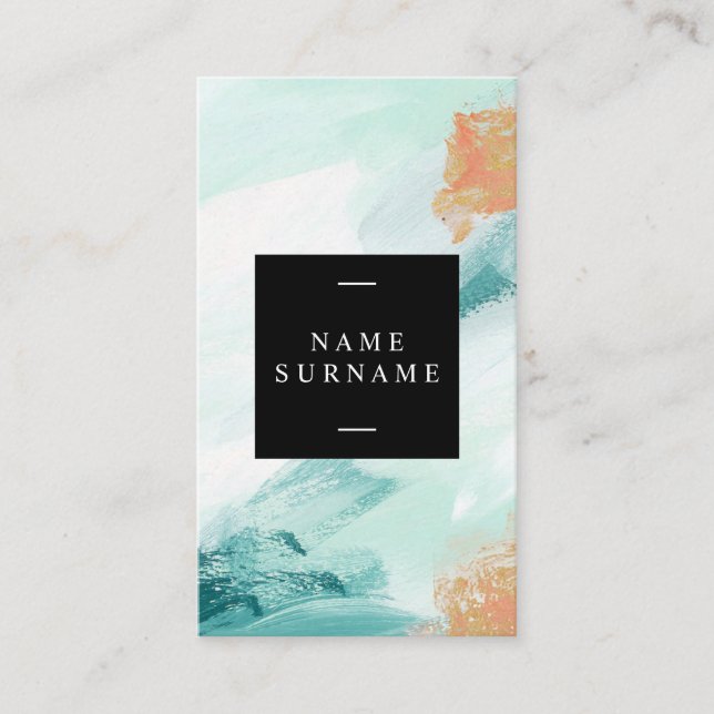 Elegant Mint Brush Stroke Vertical Business Card (Front)
