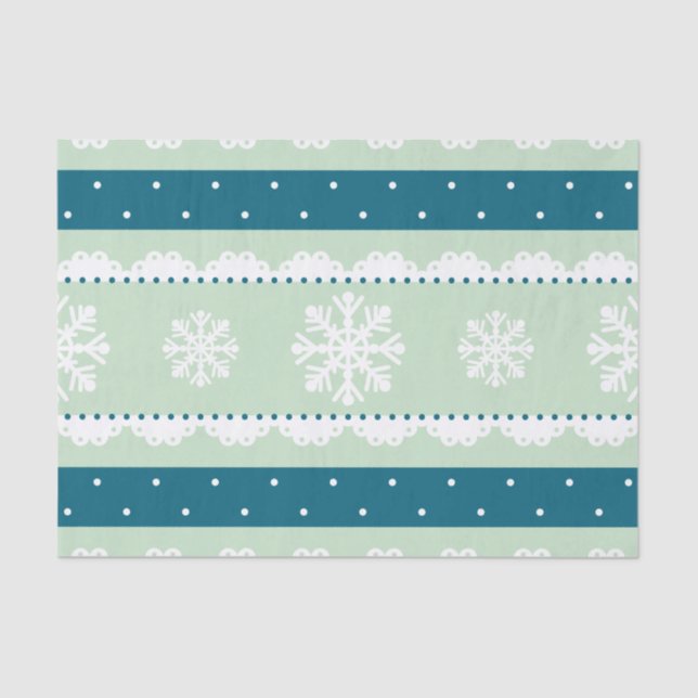 Elegant Mint Christmas Pattern White Snowflakes Tissue Paper (Front)