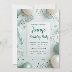Elegant Mint & Cream Birthday Invitation