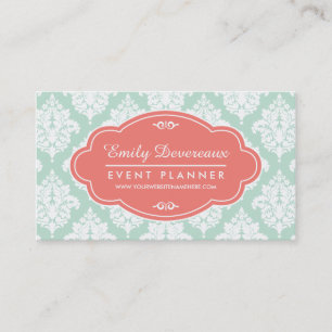 Elegant Mint Damask Personalised Business Card