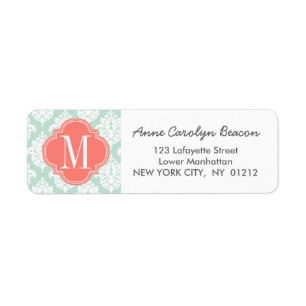 Elegant Mint Damask Personalised Return Address Label