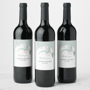 Elegant Mint Exotic Eucalyptus Floral Watercolor Wine Label