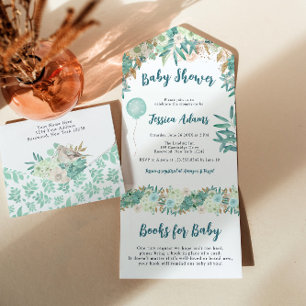 Elegant Mint Floral Baby Shower All In One Invitation