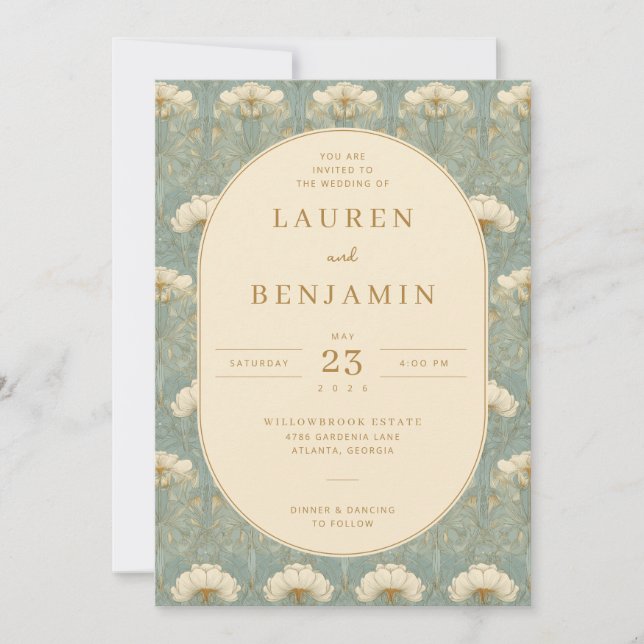 Elegant Mint Floral Pattern Invitation (Front)