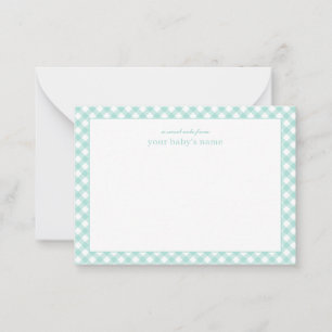 Elegant Mint Gingham Baby Nursery Note Card