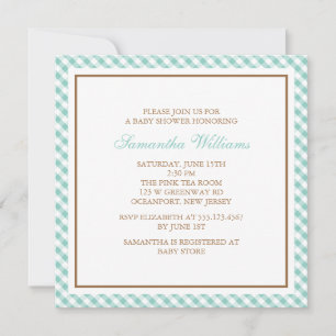 Elegant Mint Gingham Pattern Baby Shower Invitation