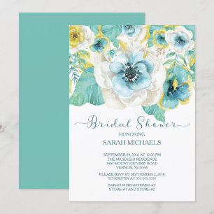 Elegant Mint & Gold Floral Bridal Shower Invitation