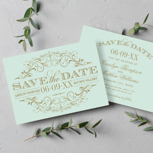 Elegant Mint Gold Ornate Flourish Wedding Save The Date