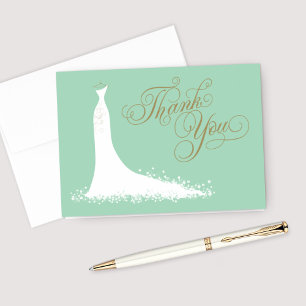 Elegant Mint Gold Wedding Gown Bridal Shower Thank You Card