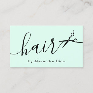 Elegant mint green & black scissors hairstylist business card