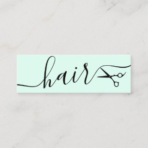 Elegant mint green & black scissors hairstylist mini business card