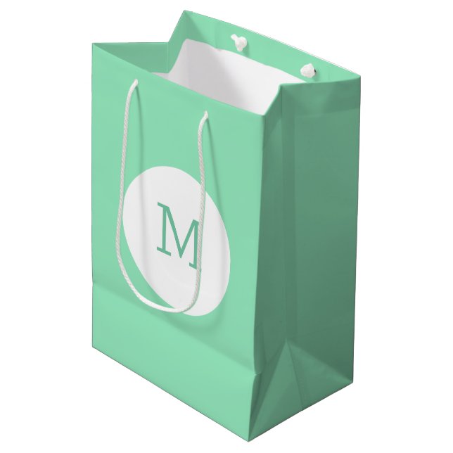 Elegant Mint Green Colour Monogram Template Modern Medium Gift Bag (Front Angled)