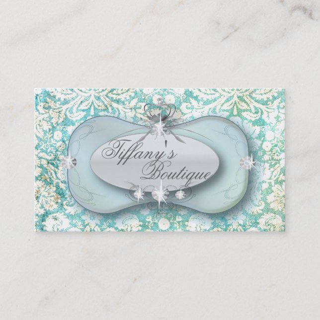 Elegant mint green damask Fashion Business Cards (Front)