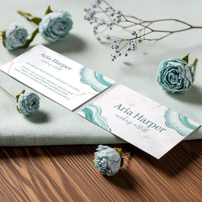 Elegant Mint Green Geode Gold Glitter Agate Business Card (Elegant Mint Green Geode Gold Glitter Agate Business Card)
