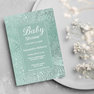 Elegant mint green glitter palm tree Baby Shower Invitation