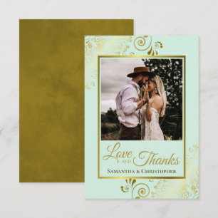 Elegant Mint Green & Gold Love & Thanks Wedding Thank You Card