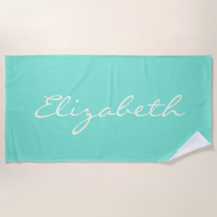 Elegant Mint Green Handwritten Script Name Beach Towel
