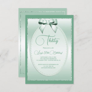 Elegant Mint Green Jeweled Bow Birthday Invitation