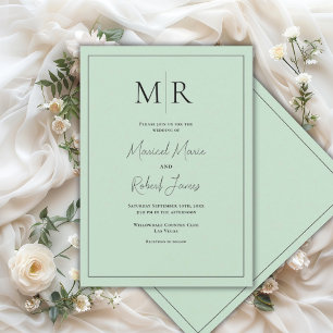 Elegant Mint Green Monogram Modern Wedding Invitation