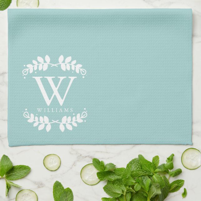 Elegant Mint Green Monogram Tea Towel (Folded)