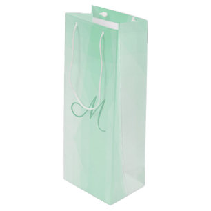 Elegant Mint Green Monogrammed Modern Template Wine Gift Bag