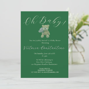 Elegant Mint Green Oh Baby Bear Shower Invitation