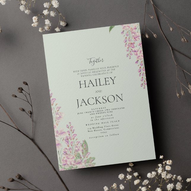 Elegant mint green pink hyacinth floral wedding invitation (Elegant mint green pink hyacinth floral wedding invitation )