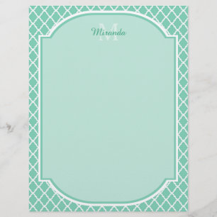 Elegant Mint Green Quatrefoil Monogram With Name