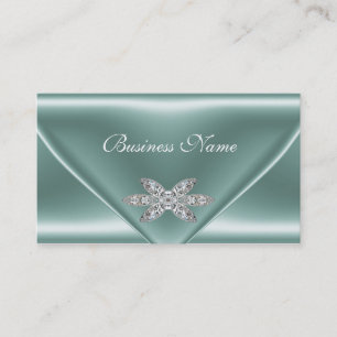 Elegant Mint Green Silver Diamond Jewel Business Card