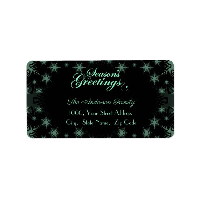 Elegant Mint Green Snowflakes Return Address Label (Front)
