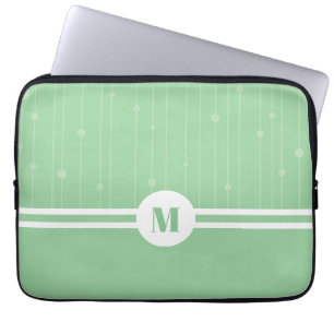 Elegant mint green stripes and dots initial letter laptop sleeve