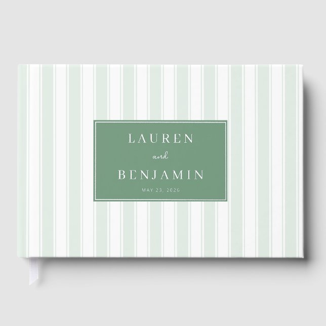 Elegant Mint Green Stripes Guest Book (Front)