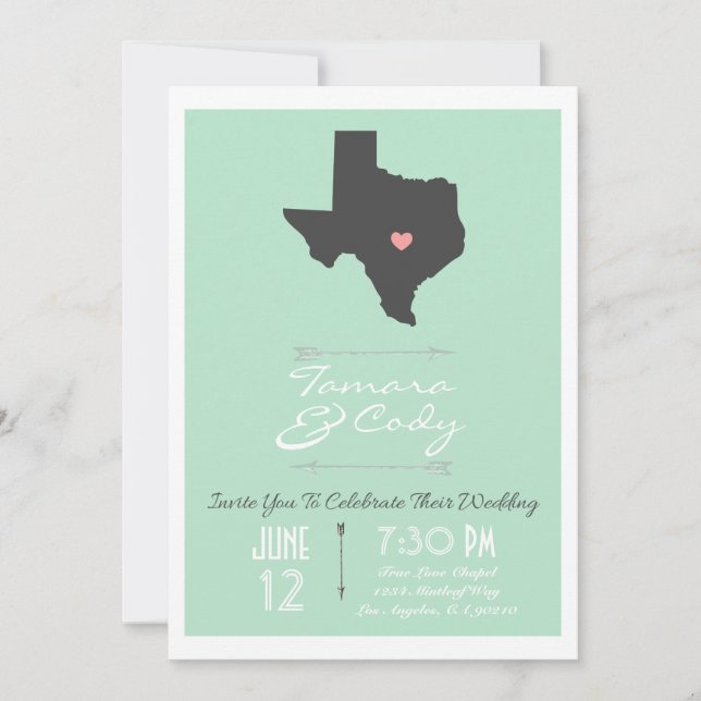 Elegant Mint Green Texas Wedding Invitation (Front)
