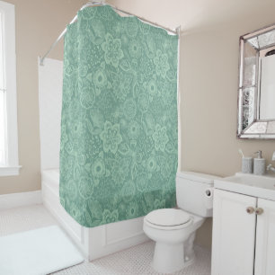 Elegant Mint-Green Tones Retro Floral Lace Shower Curtain