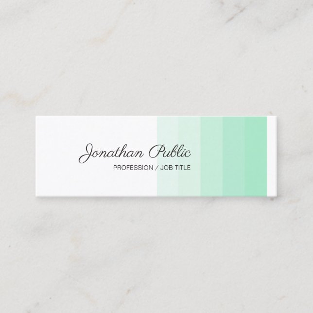 Elegant Mint Green White Calligraphed Modern Mini Business Card (Front)