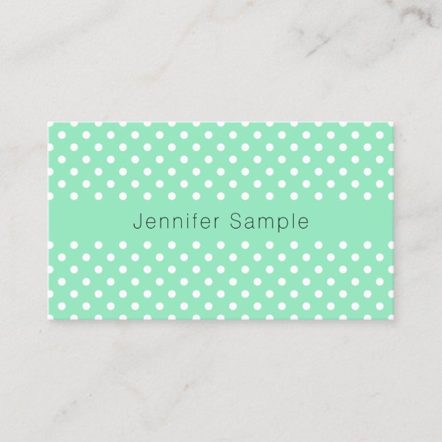 Elegant Mint Green White Dots Modern Template Business Card (Front)