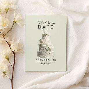 Elegant mint green white floral cake Save the Date Invitation