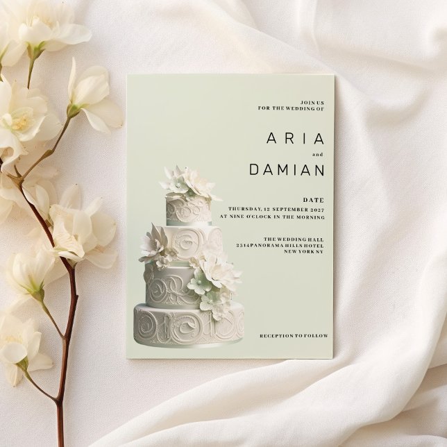 Elegant mint green white floral cake Wedding  Invitation (Elegant mint green white floral cake Wedding )