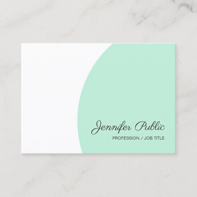 Elegant Mint Green White Modern Handwriting Script Business Card (Front)